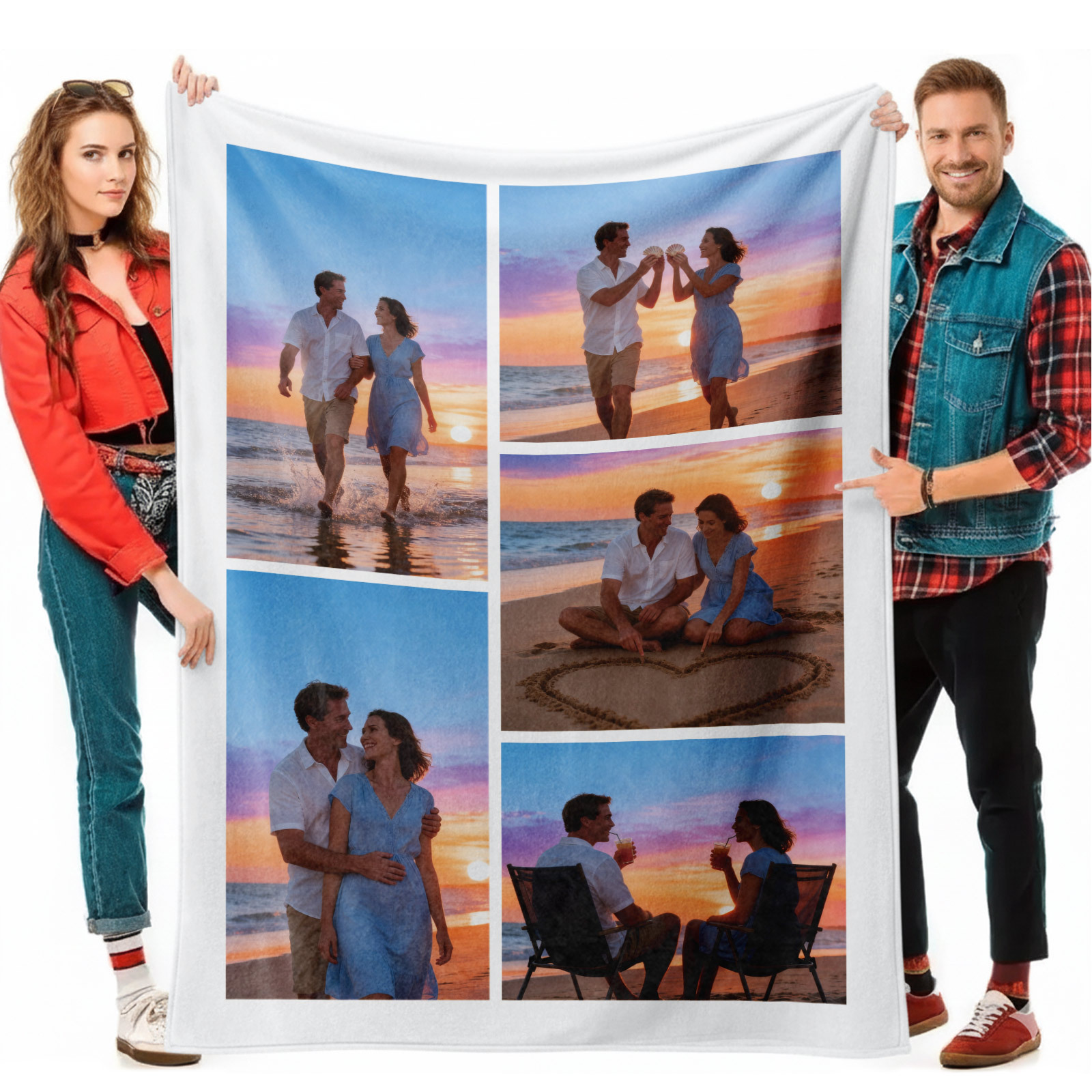 Custom Blanket with Photo Collage Memorial Gift, 5 Photos